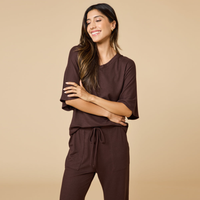 Dream Relaxed V-Neck Capri Set - Espresso