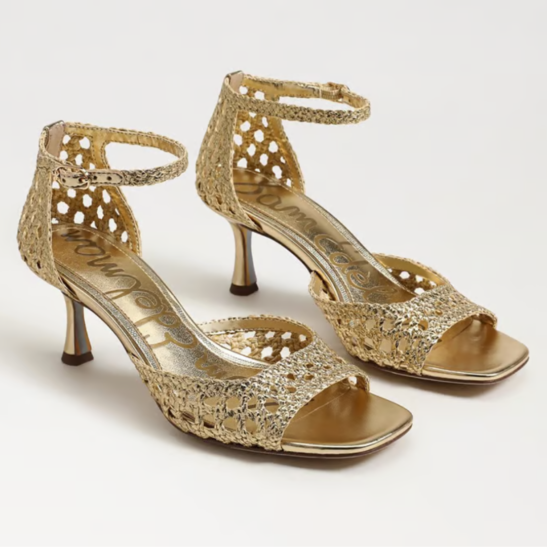 Peyton Raffia Weave Heel - Amber Gold