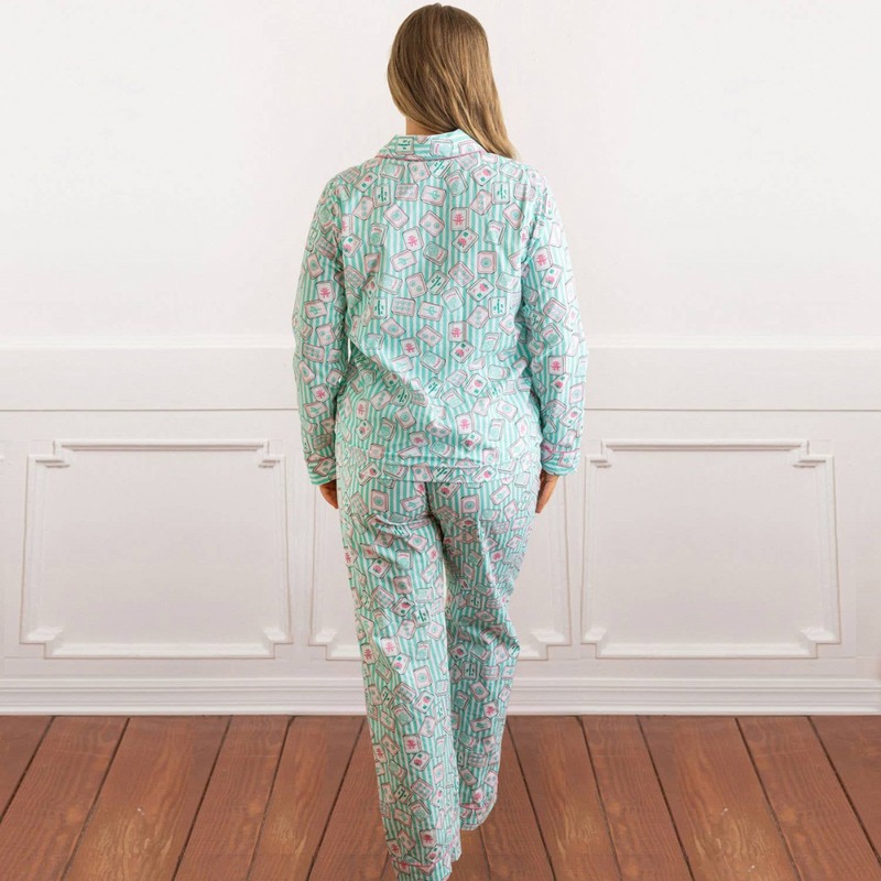 Mahjong Striped Long Pajama Set