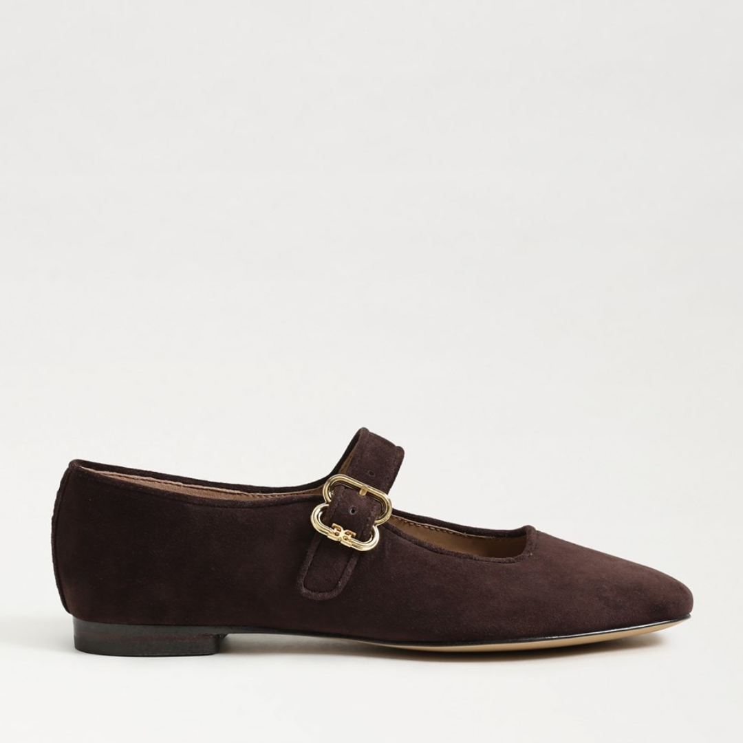 Michaela Mary Jane Flat - Cafe Noir Suede