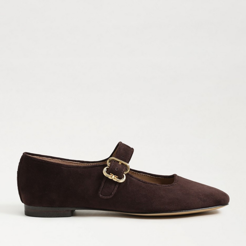 Michaela Mary Jane Flat - Cafe Noir Suede