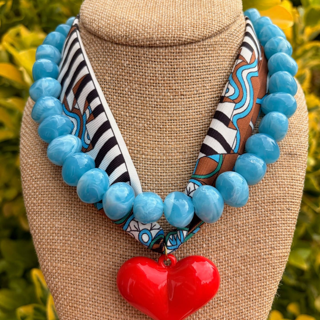 Bead Necklace and Heart Scarf Set