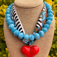 Bead Necklace and Heart Scarf Set