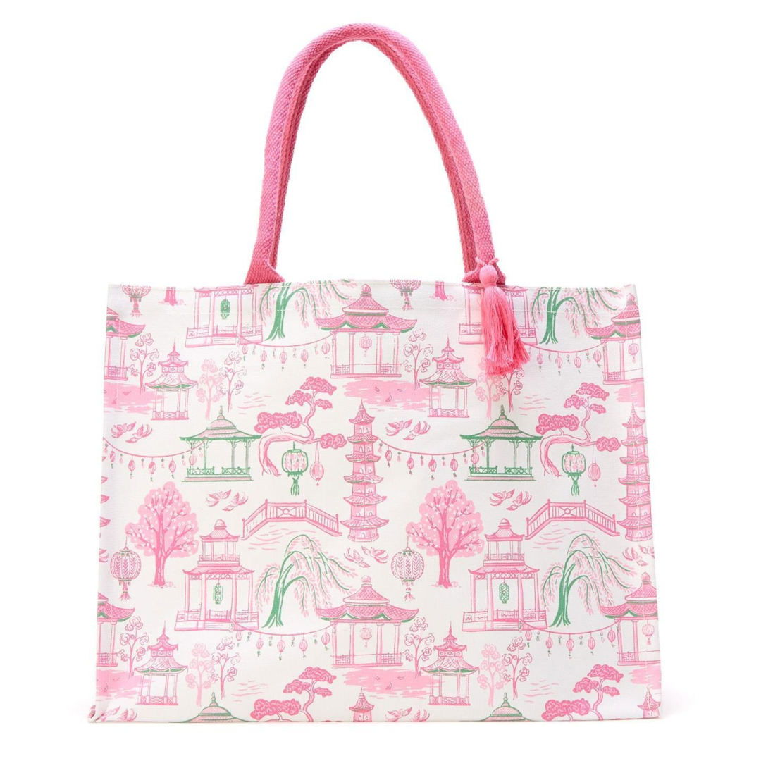 Cotton Canvas Mahjong Print Tote Bag