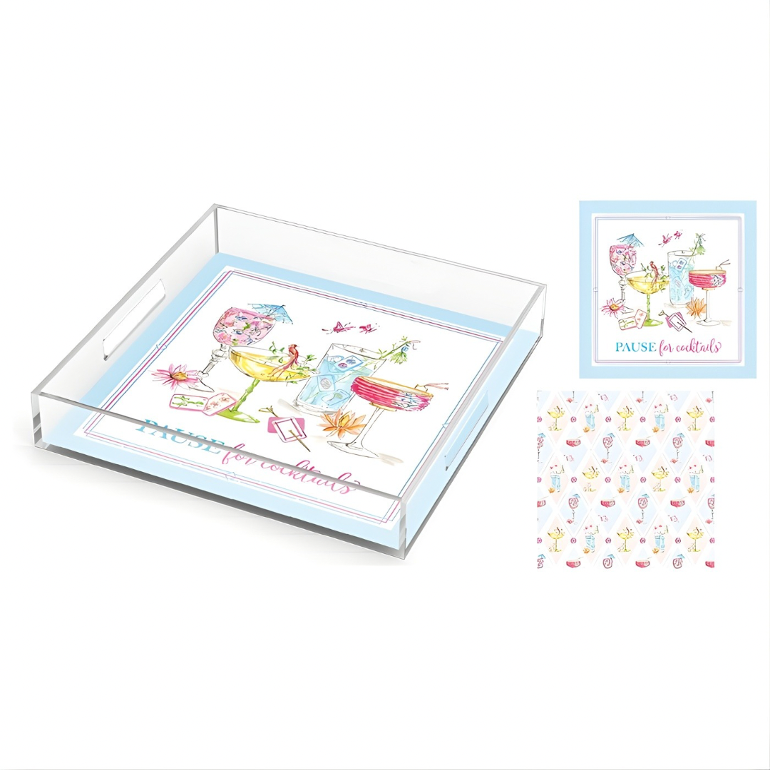 Pause for Cocktails Mahjong Acrylic Tray