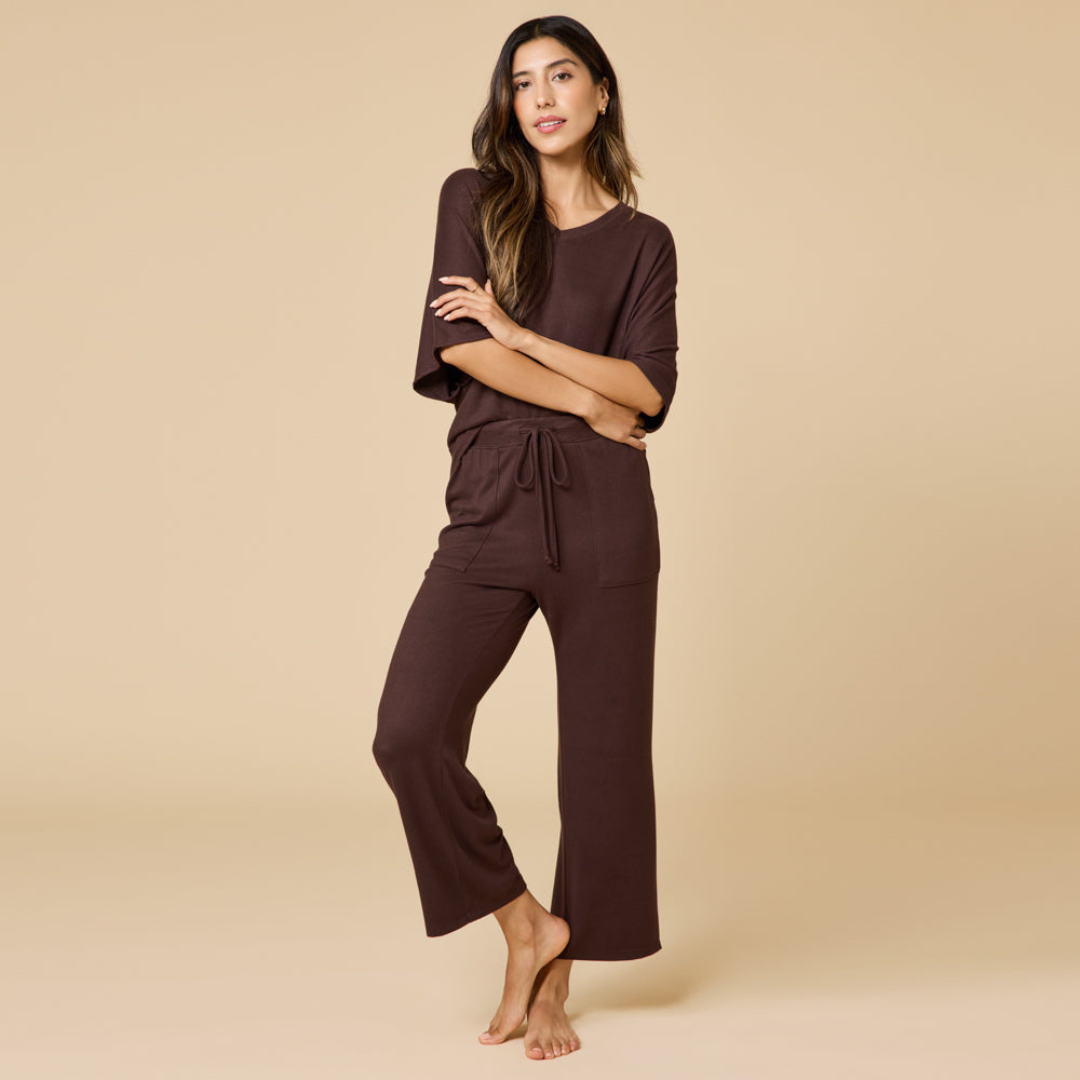 Dream Relaxed V-Neck Capri Set - Espresso
