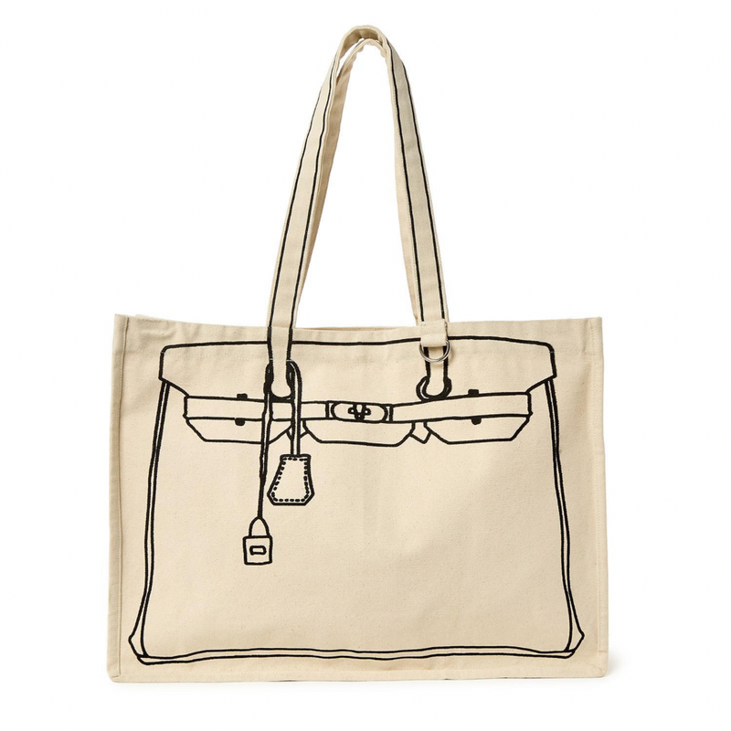 Sketch Motif Canvas Tote Bag