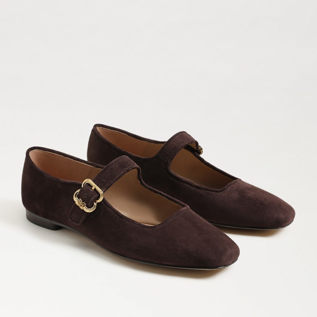 Michaela Mary Jane Flat - Cafe Noir Suede