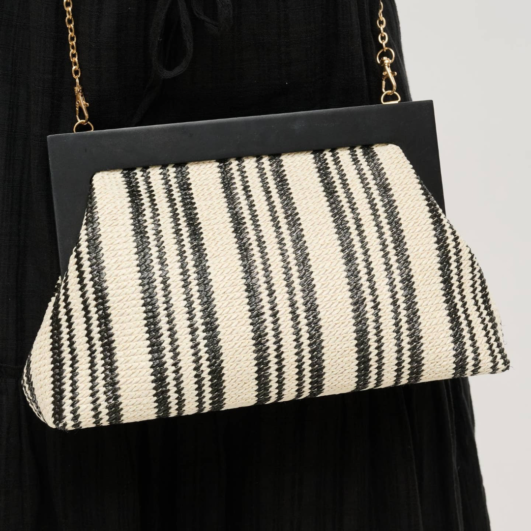 Margot Stripe Straw Clutch