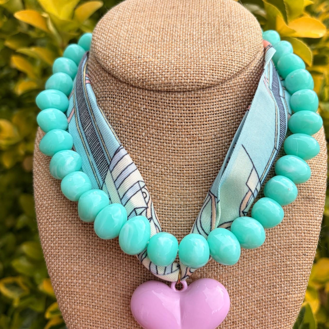 Bead Necklace and Heart Scarf Set