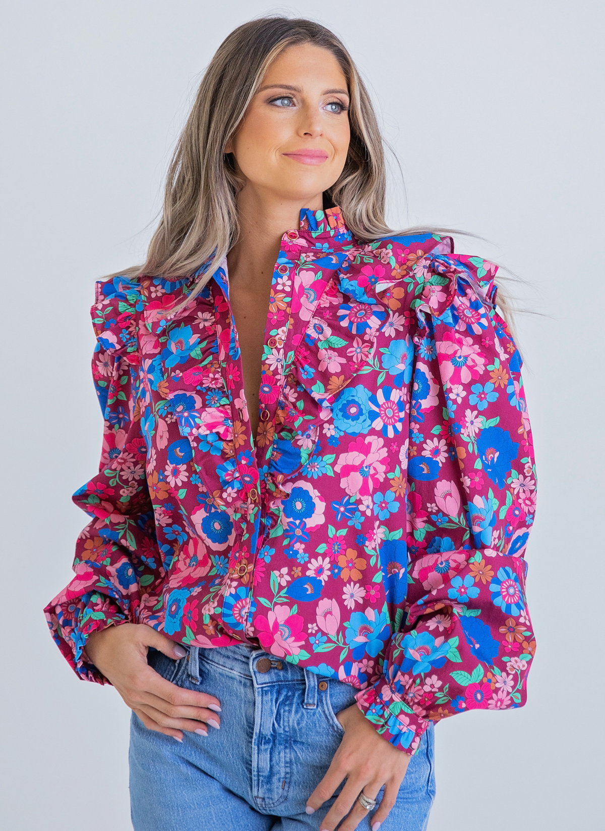 London Floral Button Top