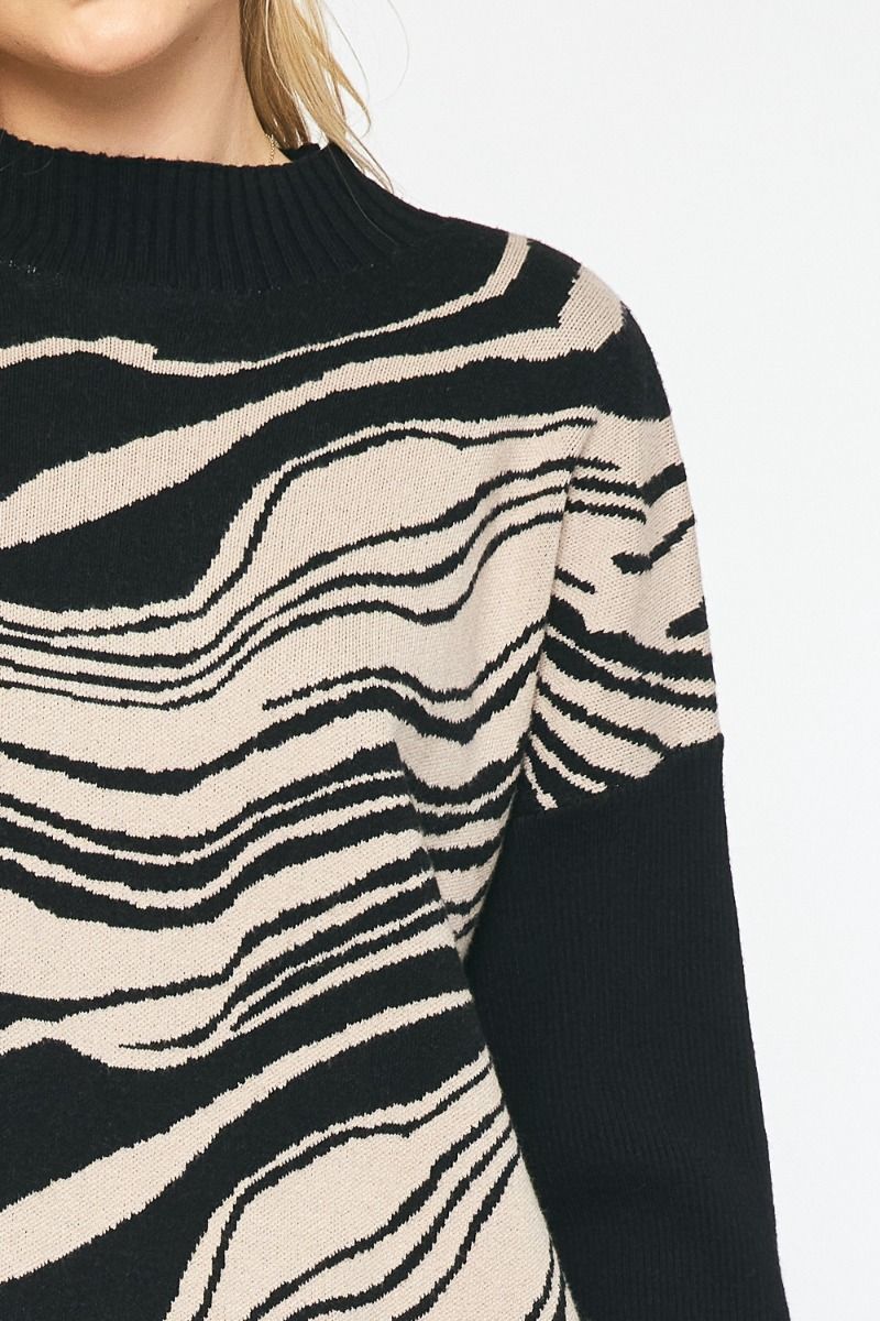 Marble Print Mock Neck Sweater