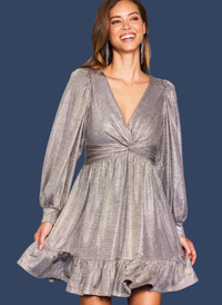 Metallic Foil Twist Front Dress
