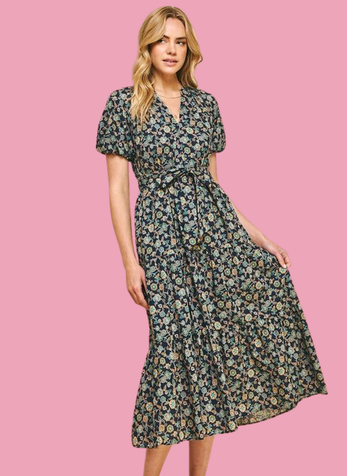 Mini Floral Print Midi Dress