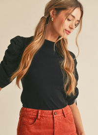 Mixed Media Ruched Sleeve Top