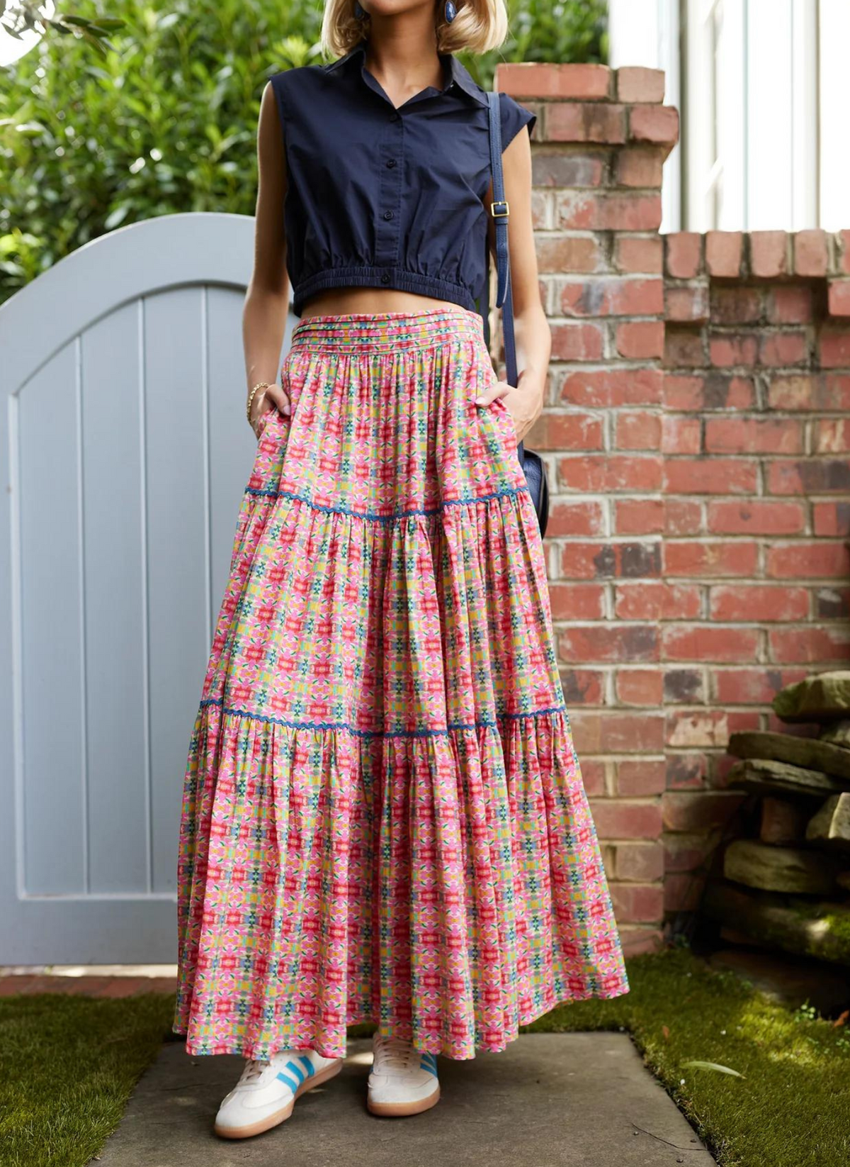 Tiered Trimmed Midi Skirt