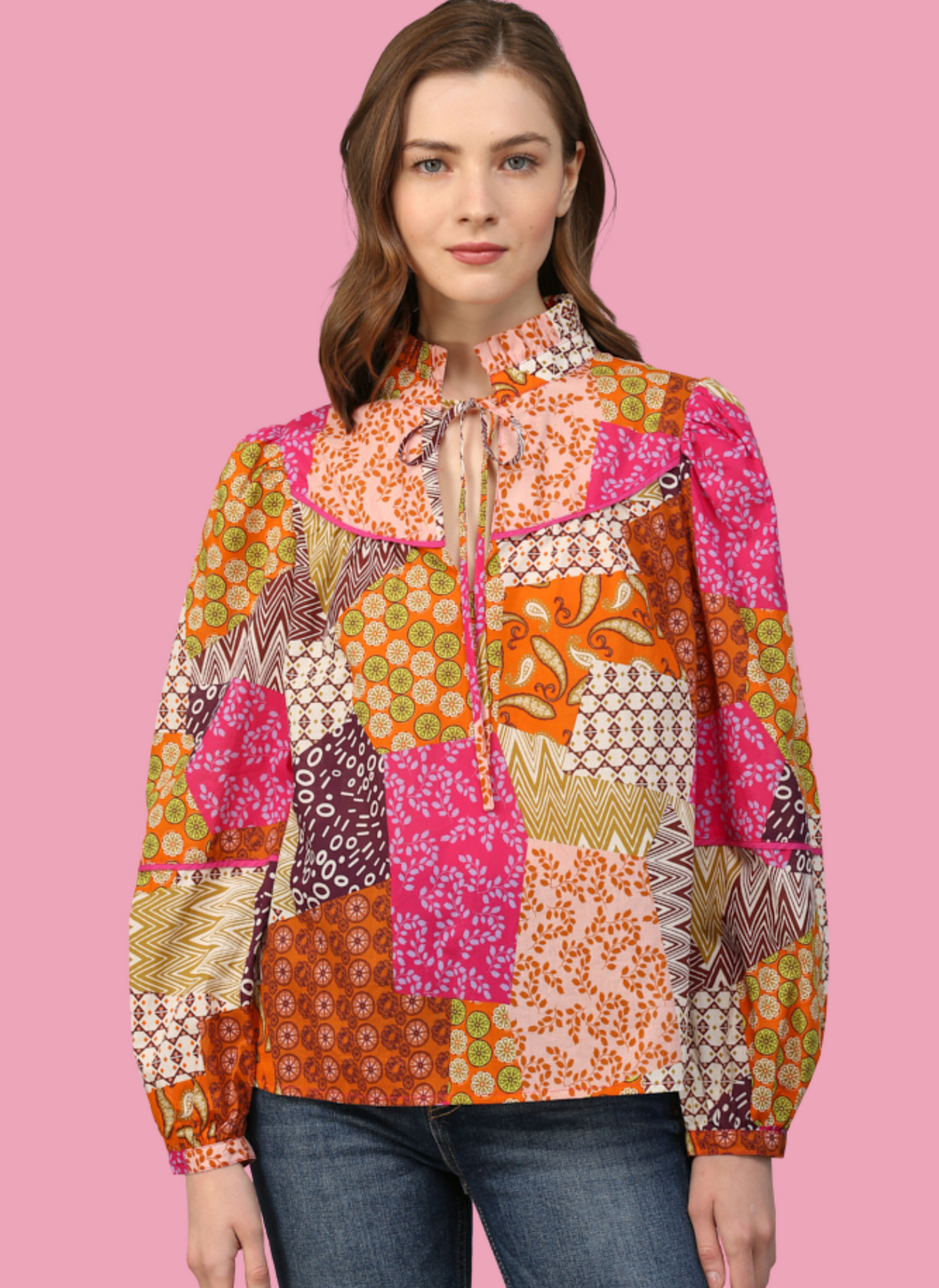 Patchwork Piped Blouse