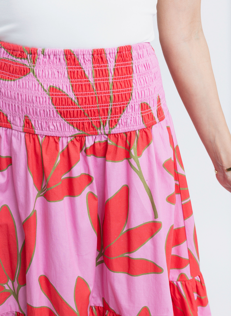 Palm Floral Smocked Midi Skirt