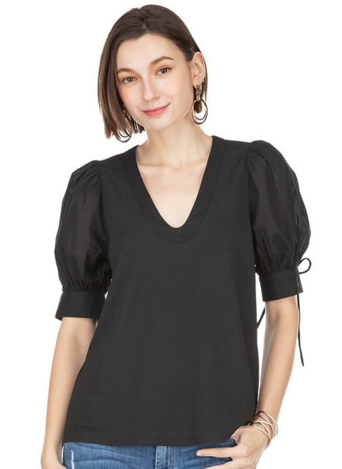 Poplin Tie Sleeve Top
