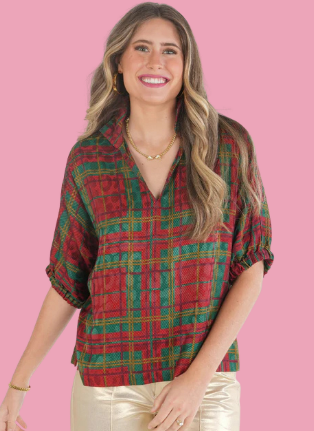 Poppy Top- Tartan Cheetah