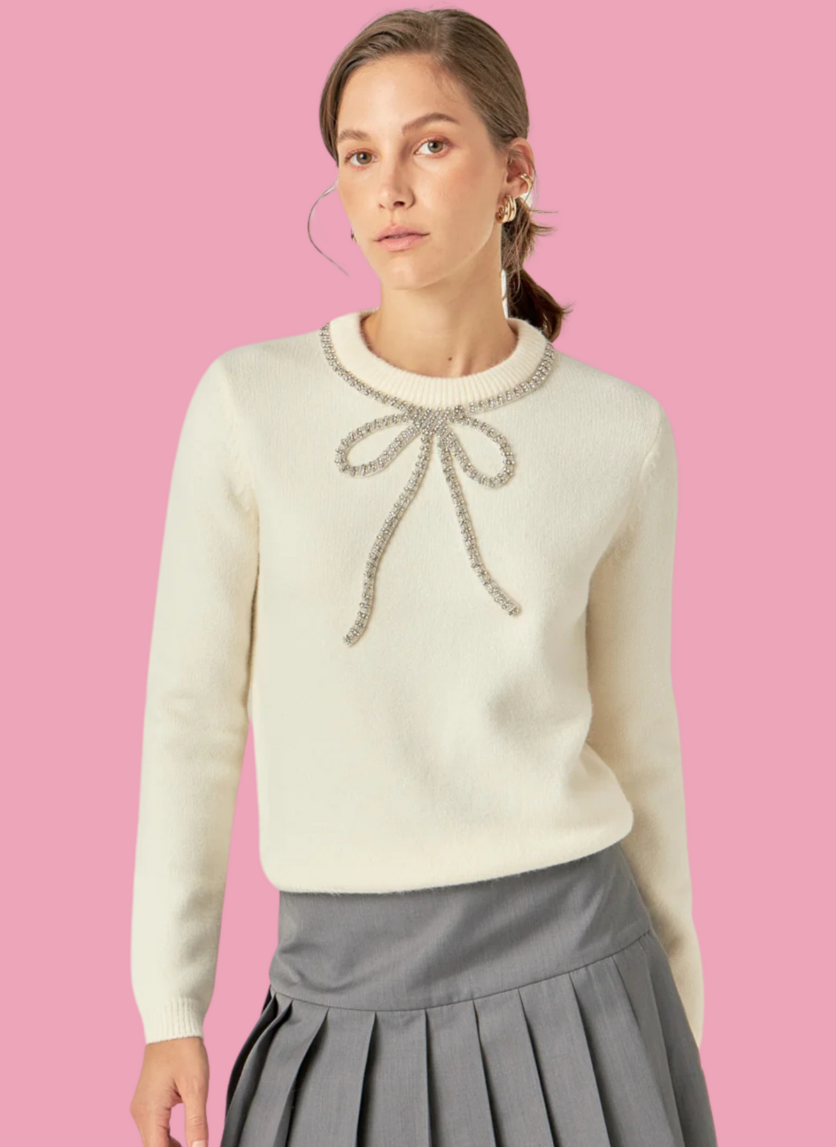 Rhinestone Bow Sweater