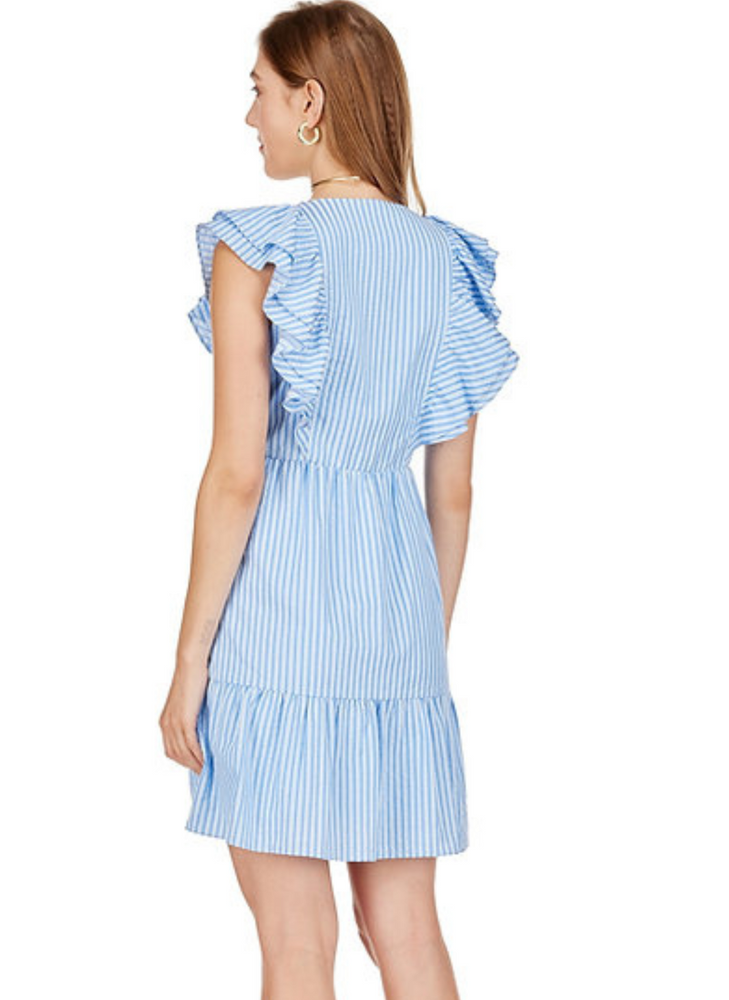 Ruffle V-Neck Stripe Dress