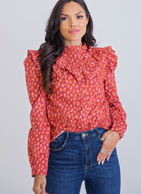 Leopard Ruffle Poplin Top