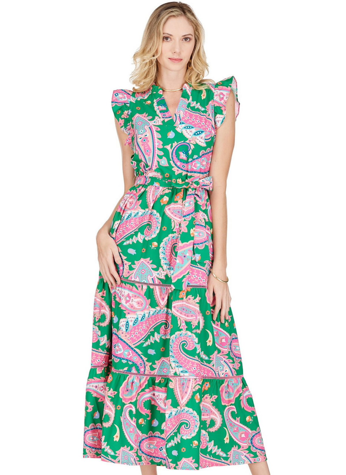 Spring Paisley Tiered Maxi Dress