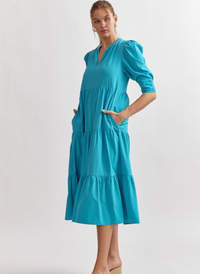 3/4 Sleeve Tiered Midi Dress