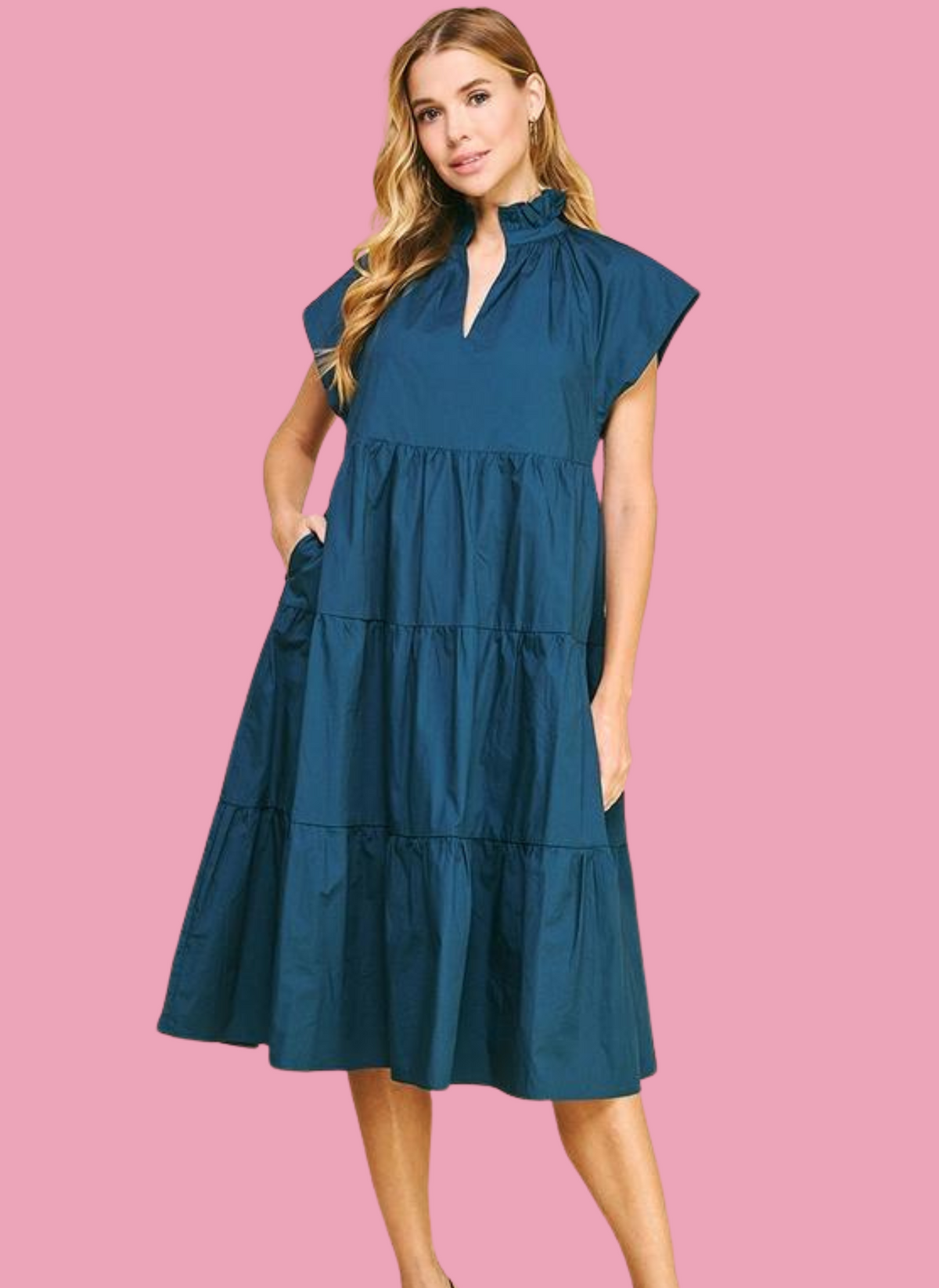 Solid Tunic Style Tiered Dress