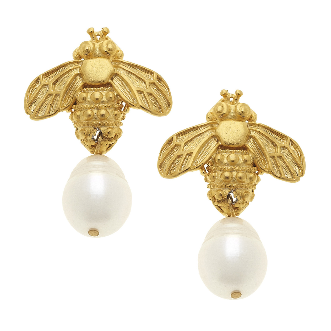 Bee & Freshwater Pearl Earrings