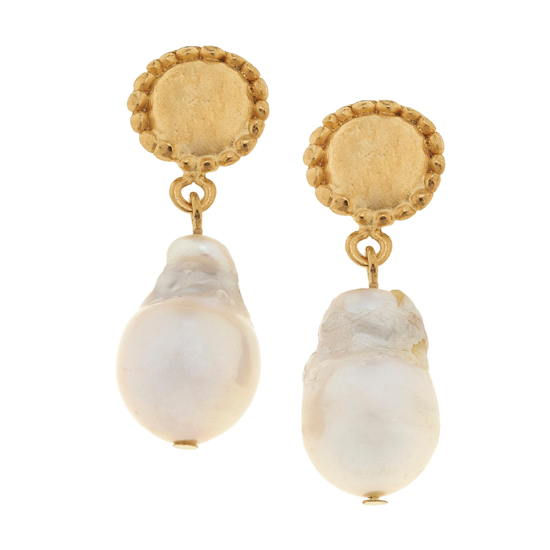 Cabachon Baroque Pearl Drop Earrings