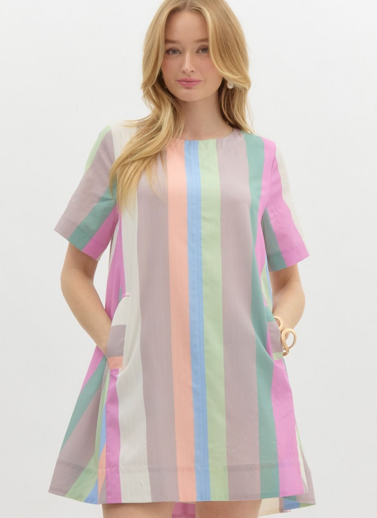 Striped Swing Dress - Lime Mocha