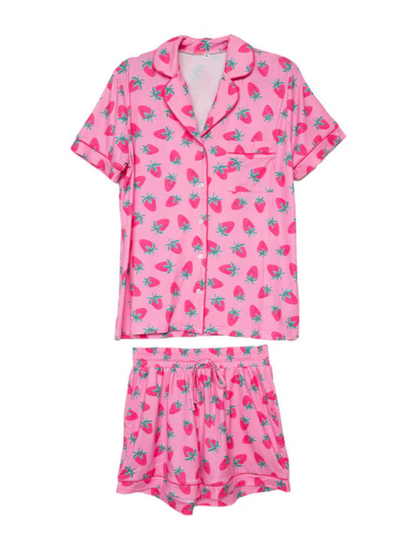 Strawberry Pajama Short Set - Pink