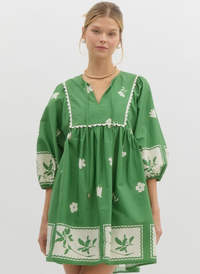 Garden Tiles Mini Dress - Green