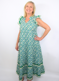 Chapman Maxi Dress - Green Geo