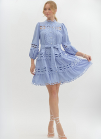 Tea Time Lace Mini Dress - Chambray