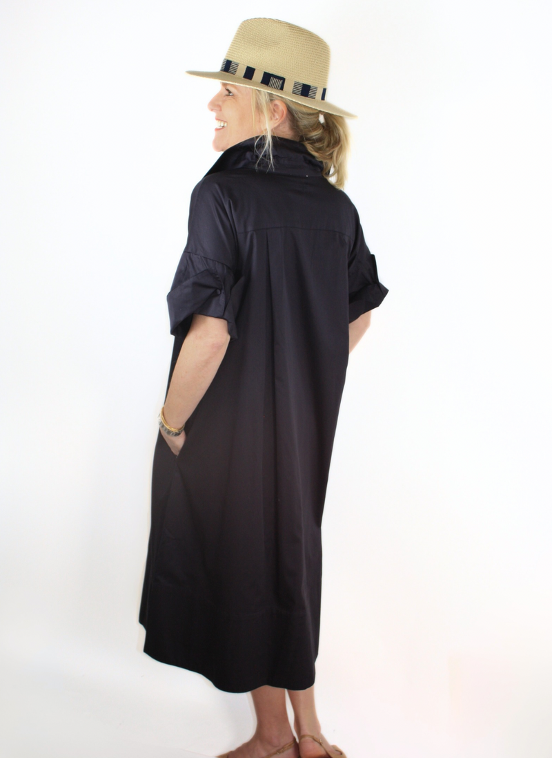 Addie Midi Shirt Dress - Black