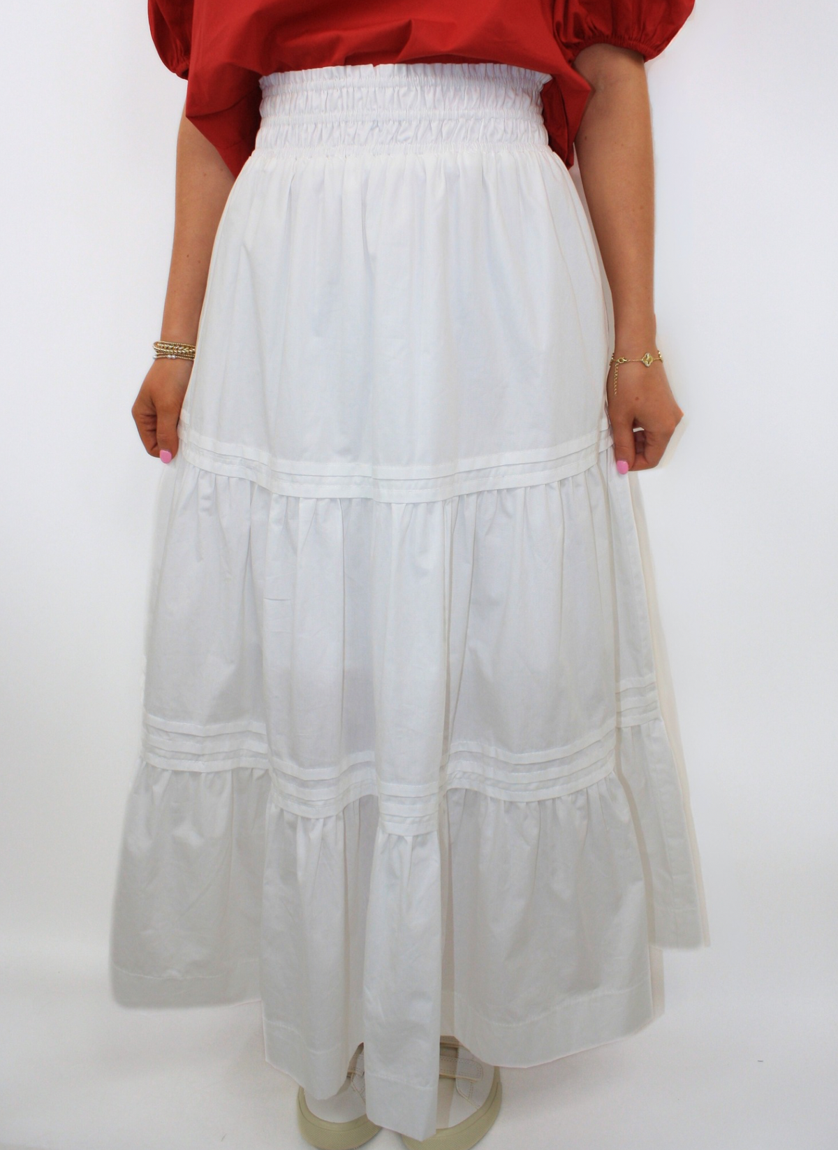 Flounce Midi Skirt - White