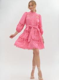 Tea Time Lace Mini Dress - Pink