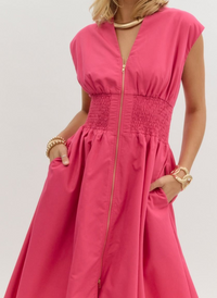 Kylie Zipper Midi Dress - Magenta