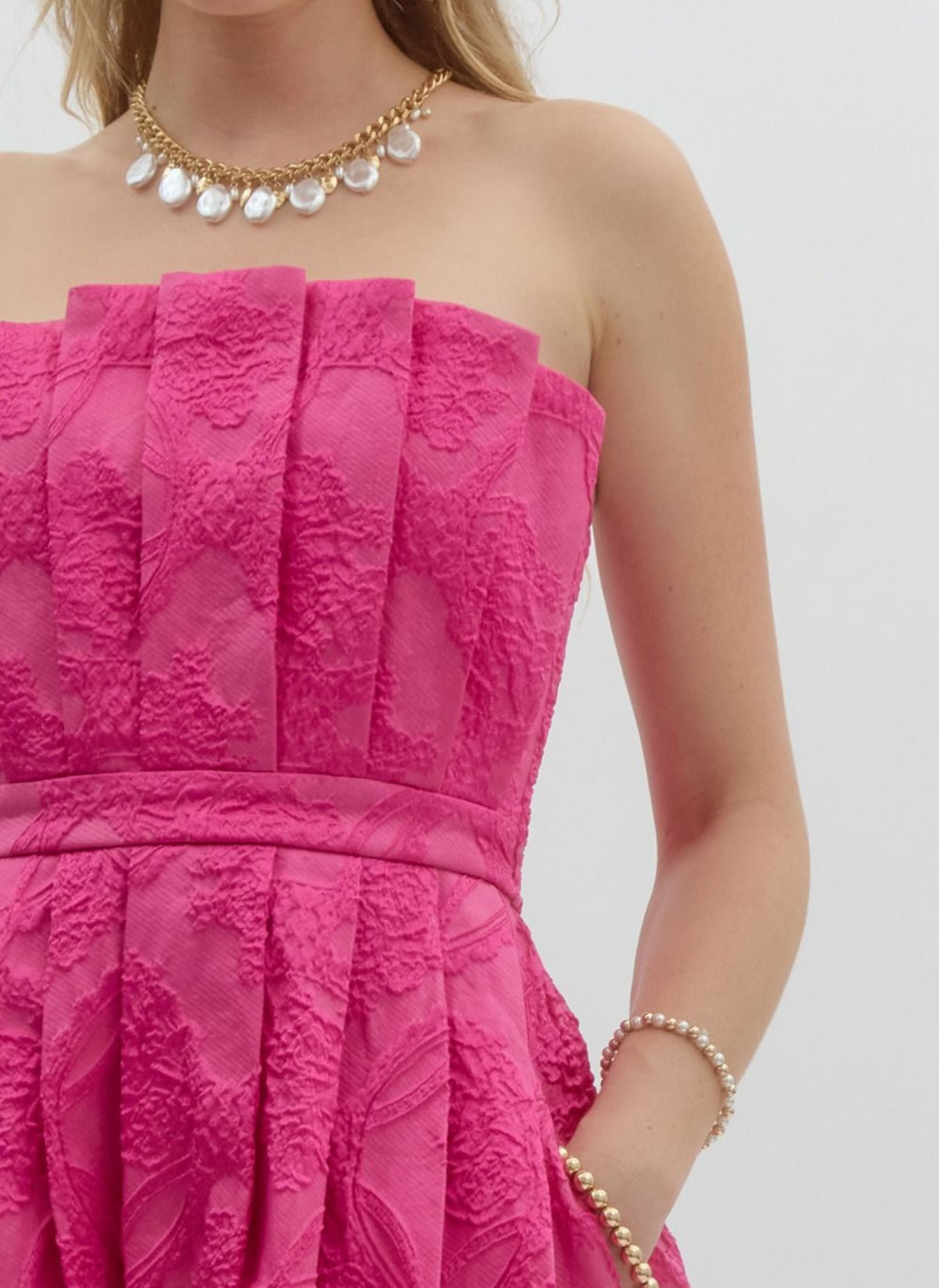 Garden Party Ruffle Strapless Dress - Pink