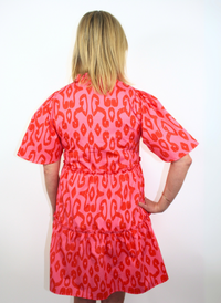 Kit V-Neck Dress - Pink Ikat