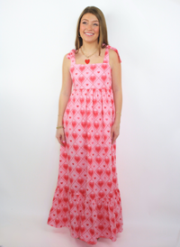 Tie Strap Heart Maxi Dress - Red + Pink