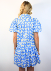 Heart Print Mini Dress - Baby Blue