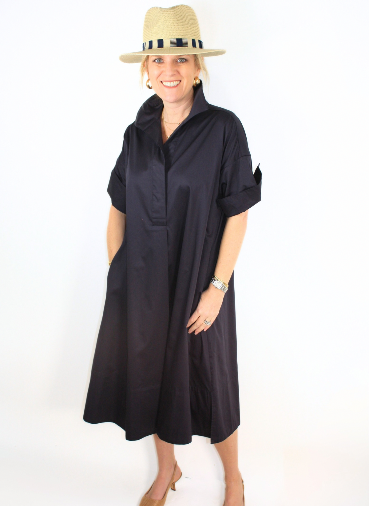 Addie Midi Shirt Dress - Black