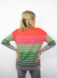 Varied Stripe V-Neck Sweater - Coral