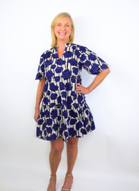 Kit V-Neck Dress - Navy Floral