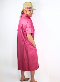 Addie Midi Shirt Dress - Hot Pink