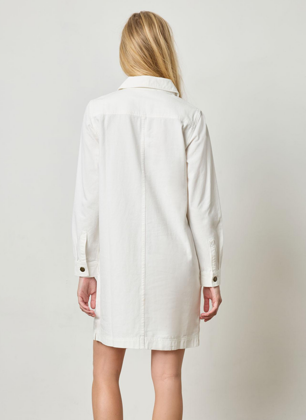 Denim Split Neck Collar Dress - White